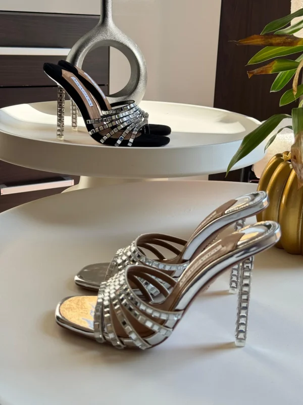 Aquazzura Metallic Rock Chic 105 Embellished Leather Mules