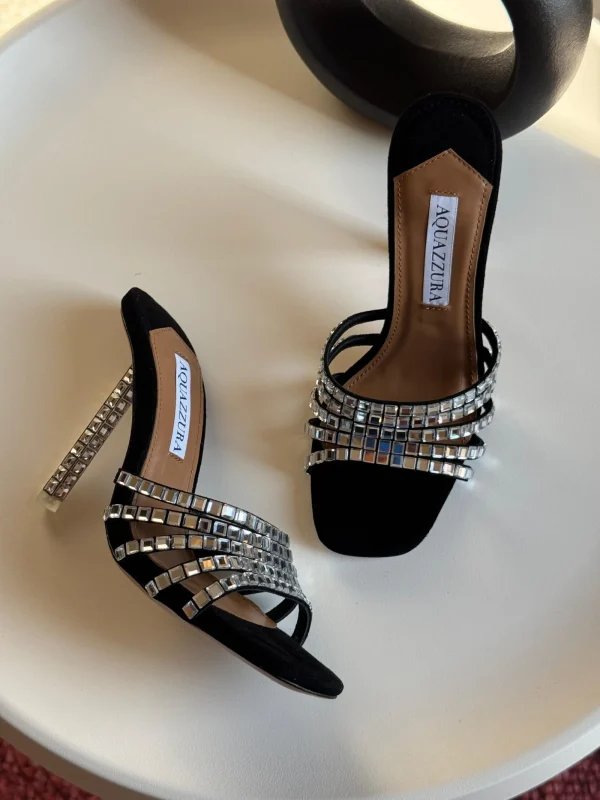 Aquazzura Metallic Rock Chic 105 Embellished Leather Mules - Image 4