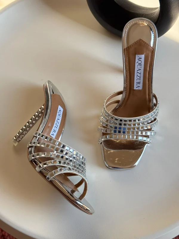 Aquazzura Metallic Rock Chic 105 Embellished Leather Mules - Image 5