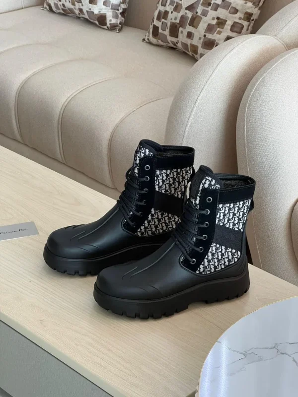 Dior Garden Lace Up Ankle Boots Black Rubber