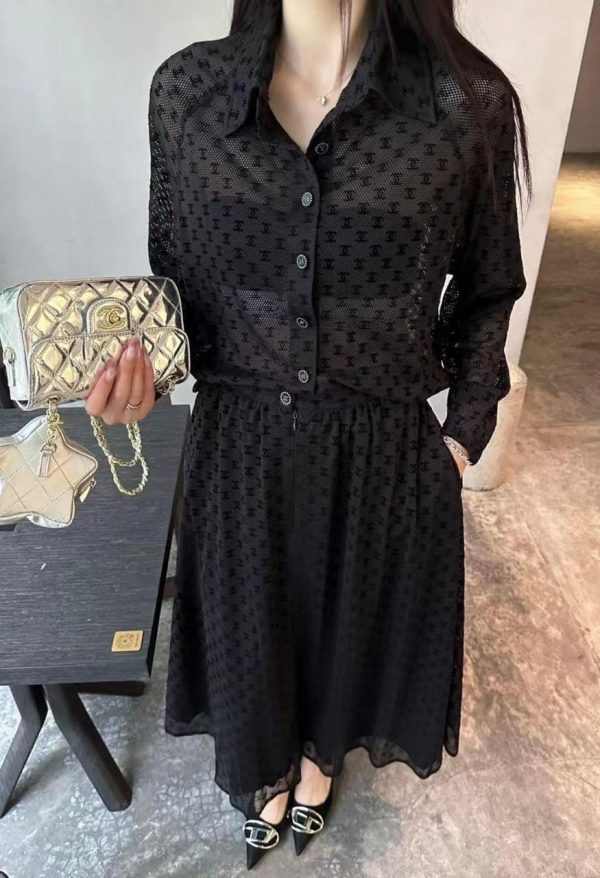 Chanel Logo Embossed Fabric And Tailored Skirt and Shirt
