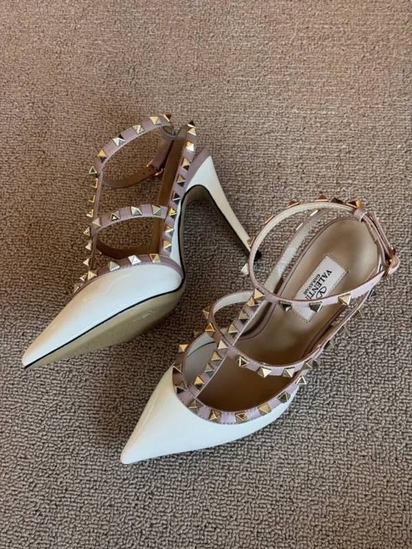 Valentino Ivory Leather Rockstud Sandals