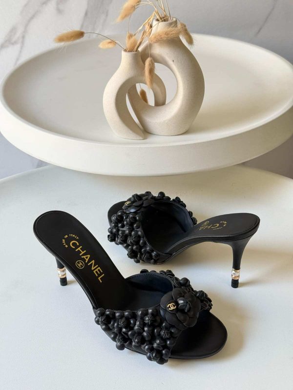 chanel camellia black pumps