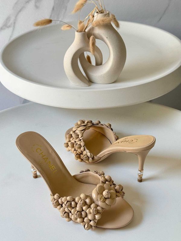 chanel camellia nude pumps