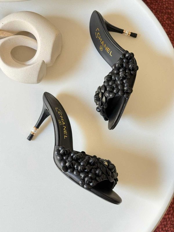 chanel camellia black pumps