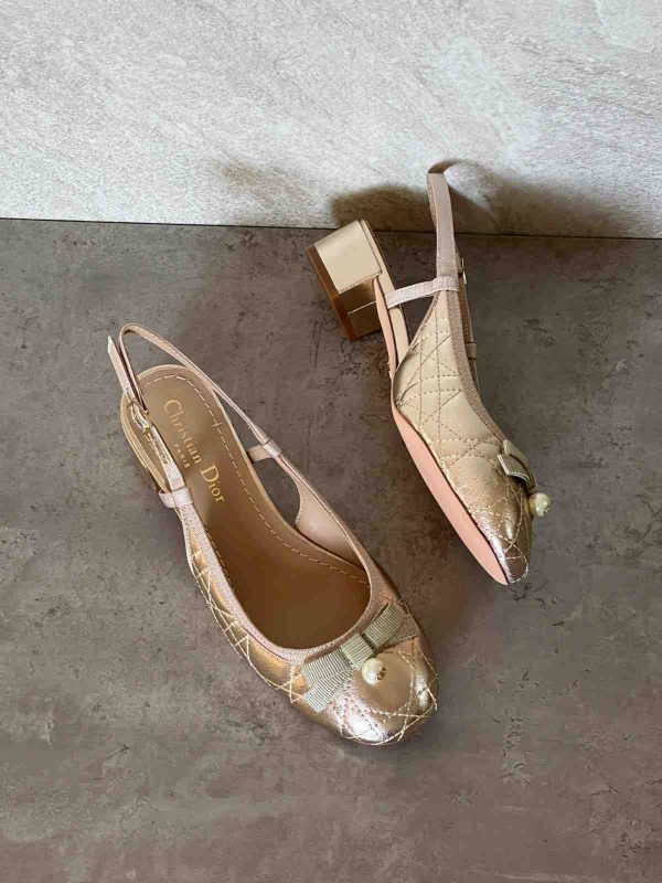 dior ballet flats gold tone