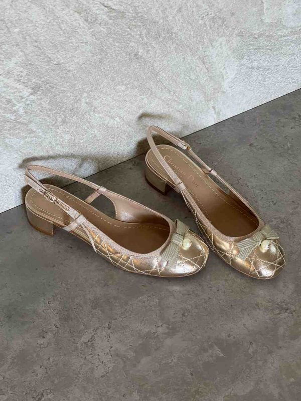 dior ballet flats gold tone