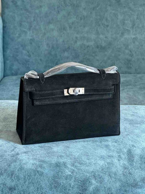 hermes kelly pochette black suede