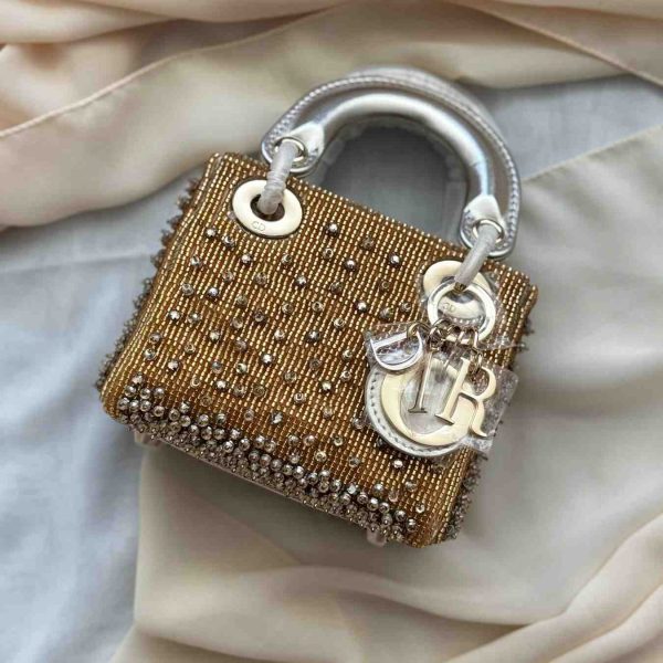 Lady Dior Crystal Embellished Bag gold
