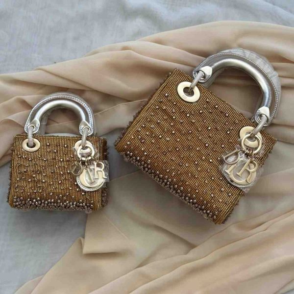 Lady Dior Crystal Embellished Bag gold