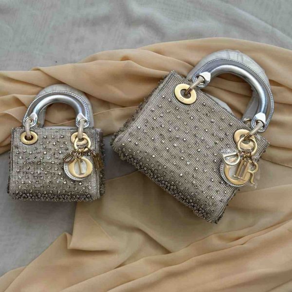 Lady Dior Crystal Embellished Bag silver