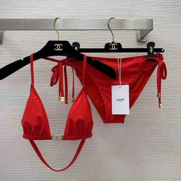 Celine Triomphe Logo Bikini red
