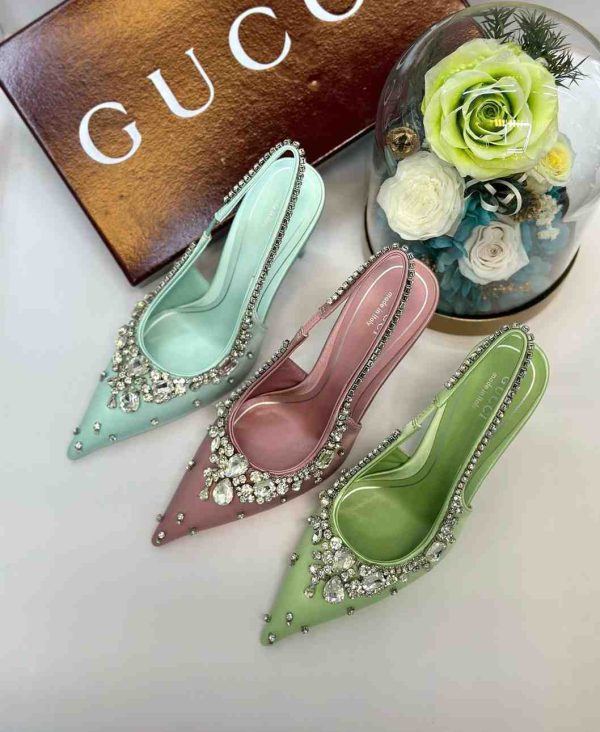 Gucci Crystal embellished Satin Slingback Pumps