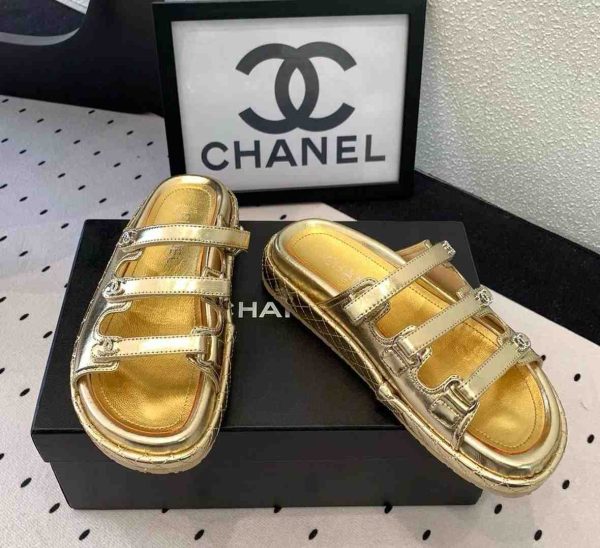 Chanel CC Crystal Leather Sandals gold