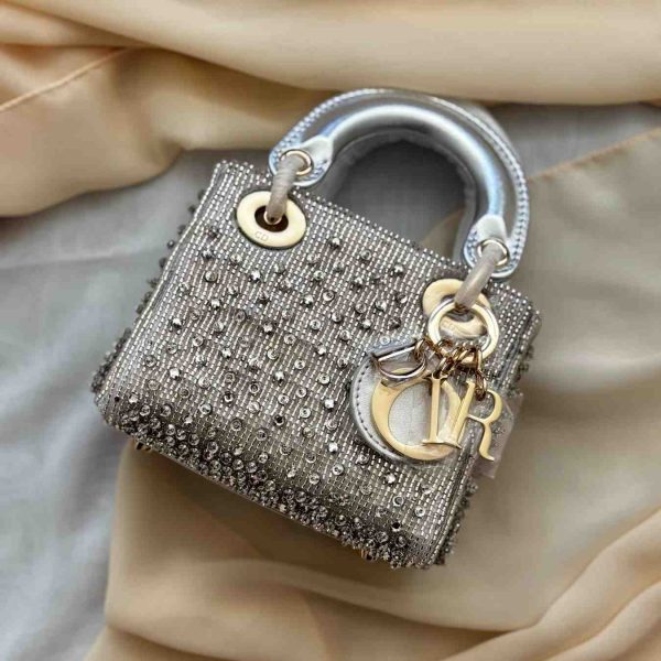 Lady Dior Crystal Embellished Bag silver