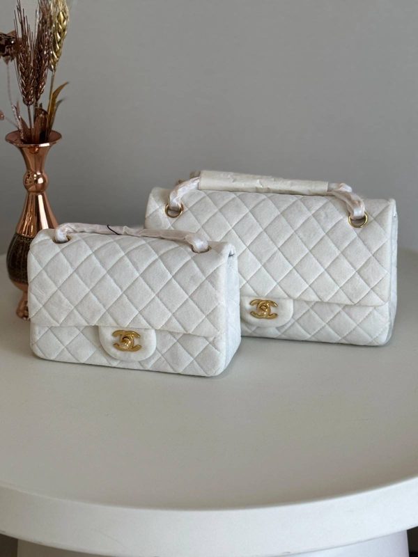 chanel velvet flap bag white