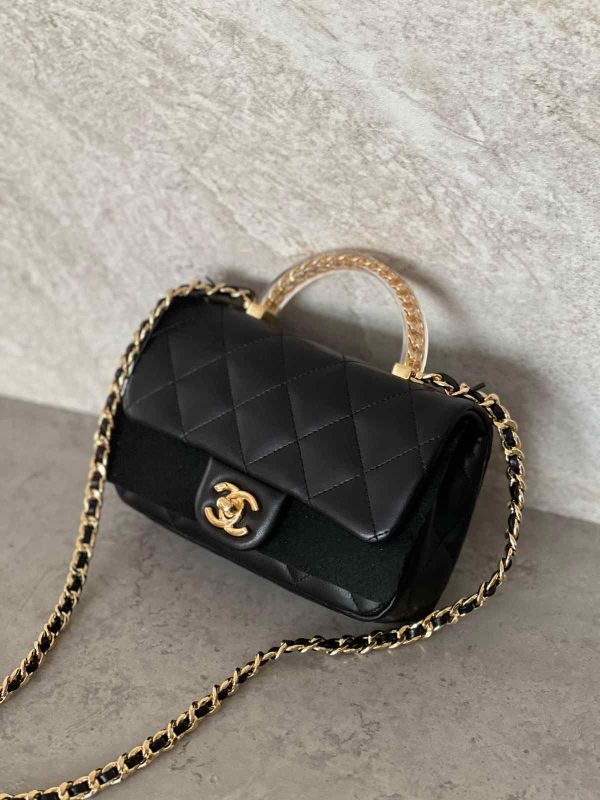 Chanel Black 24S Quilted Golden Chain Top Handle Flap Bag In Dubai - Image 2