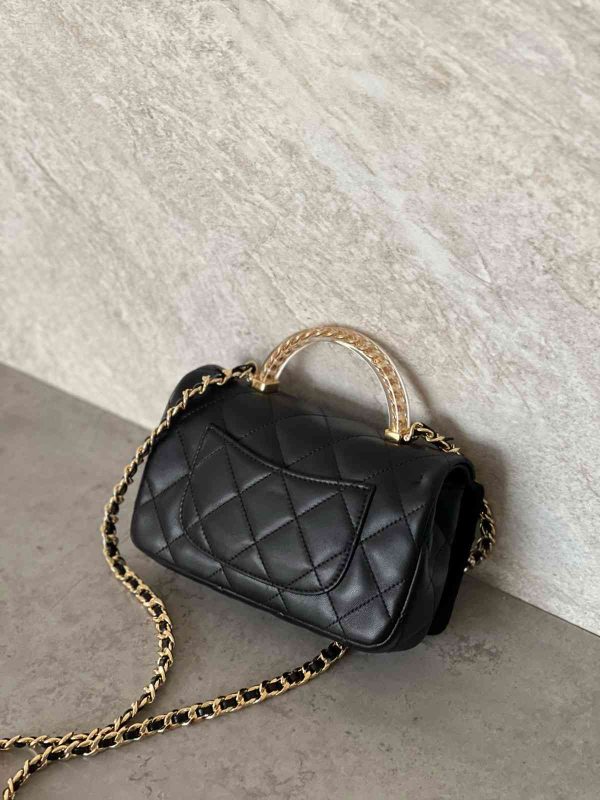 Chanel Black 24S Quilted Golden Chain Top Handle Flap Bag In Dubai - Image 3