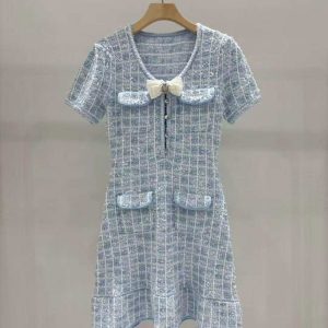 self portrait blue knit mini dress