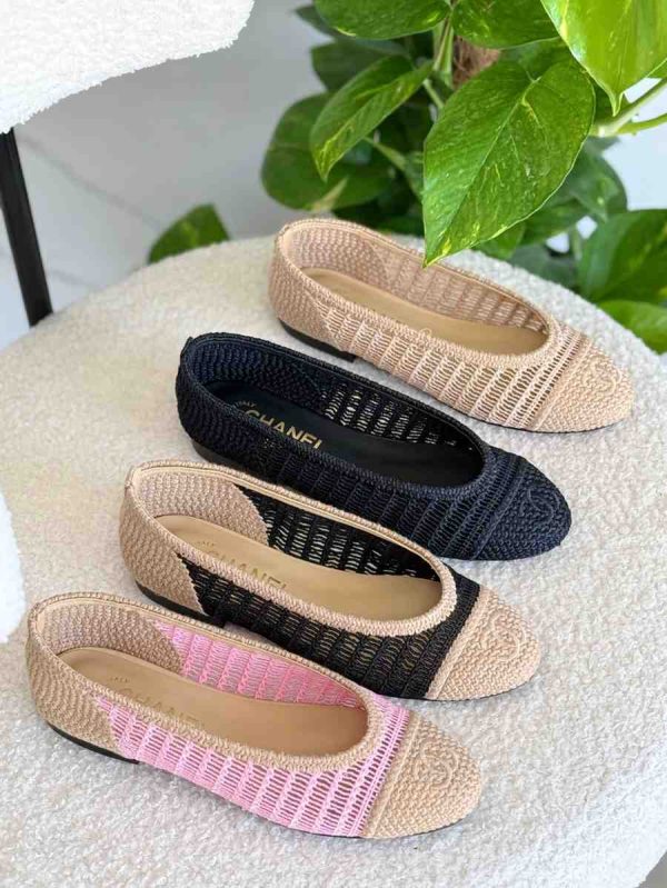 Chanel Raffia Cap Toe Ballet Flats