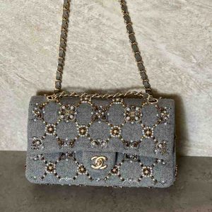 chanel wool patent pearl bag​ denim