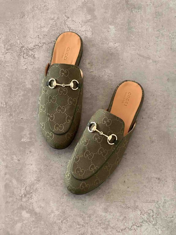 Gucci GG Canvas Forest Green Princetown Slippers In Dubai