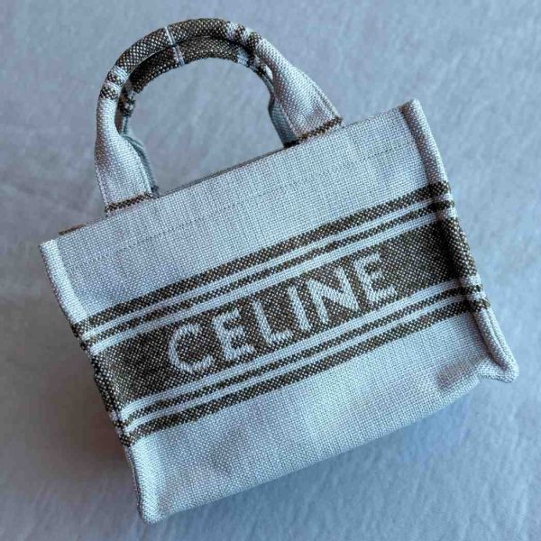 Celine brown Small Cabas Thais In Striped Textile