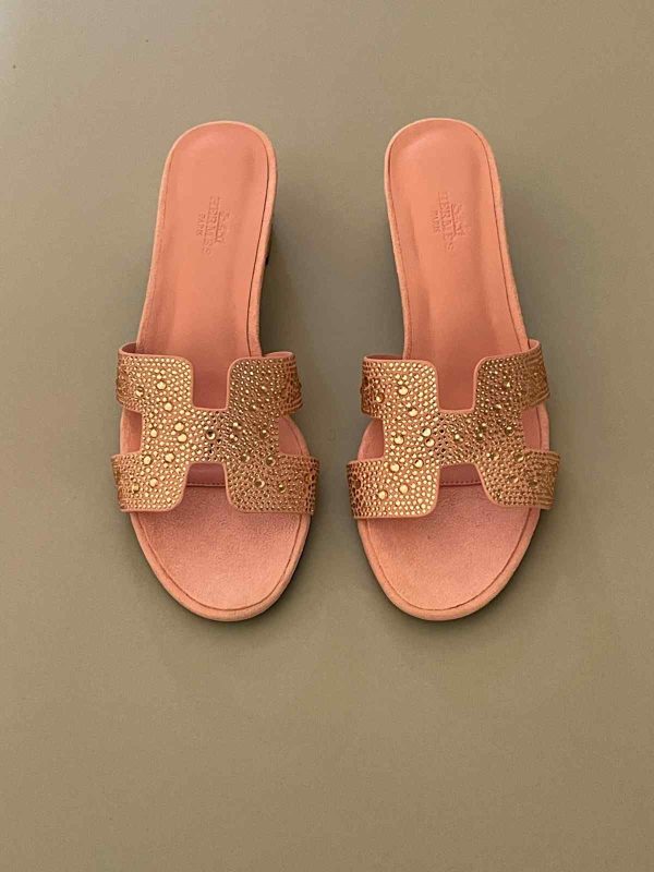 Hermes Oasis Rhinestones sandals pink