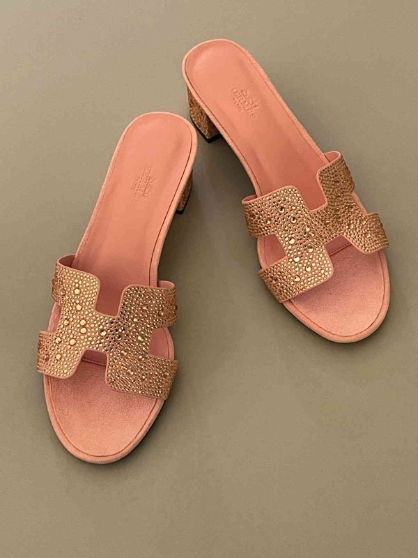 Hermes Oasis Rhinestones sandals pink