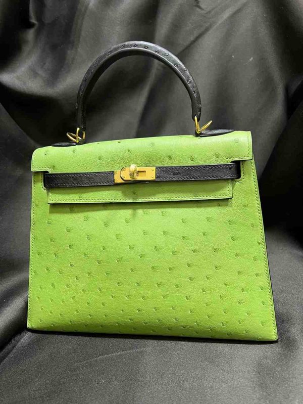 hermes ostrich sellier 25 green