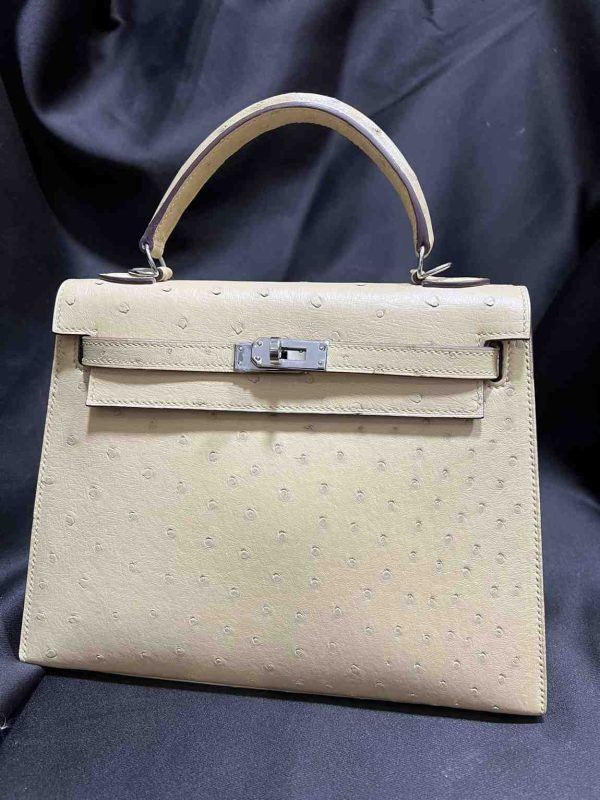 hermes ostrich sellier 25 off white
