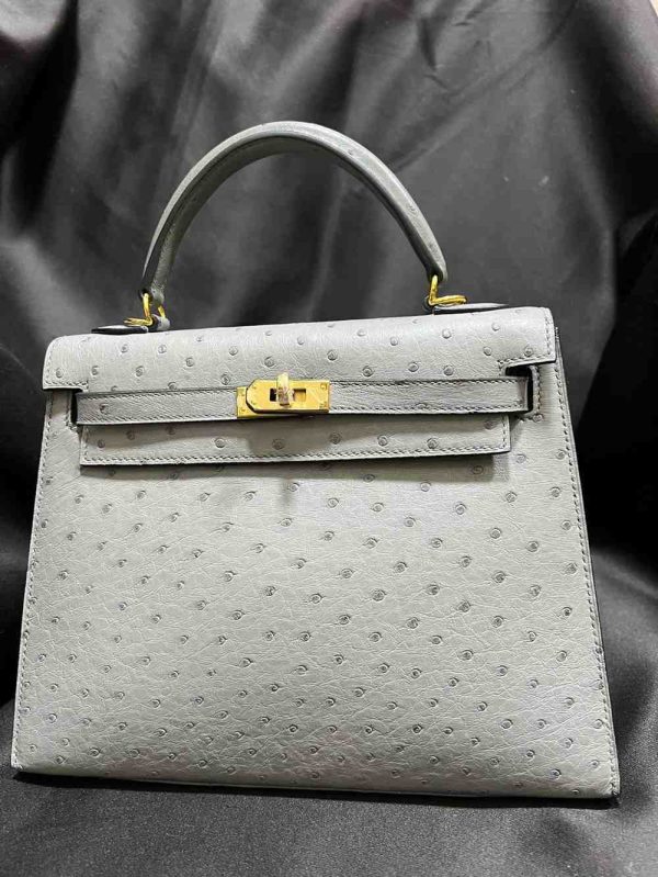 hermes ostrich sellier 25 grey colour