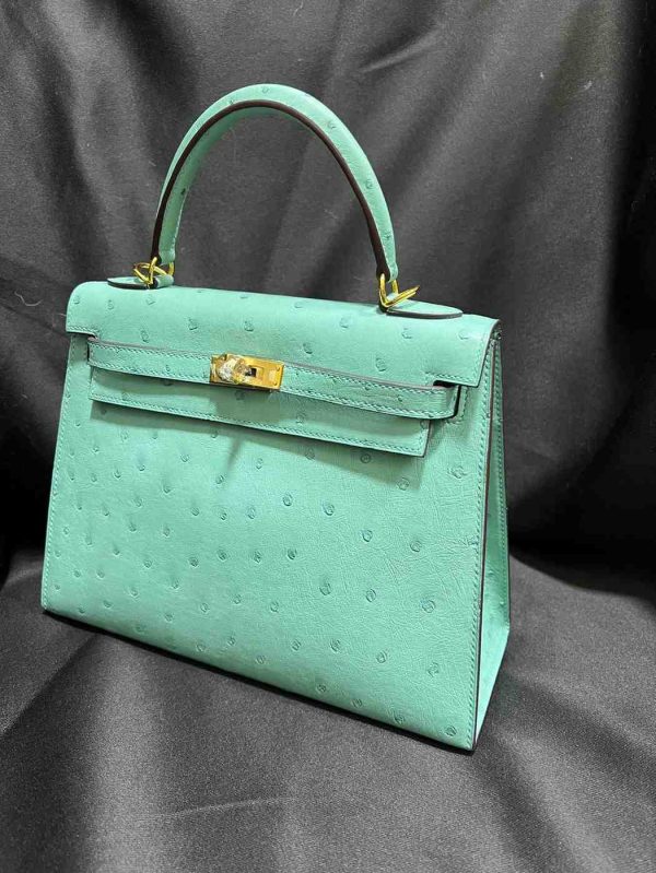 hermes ostrich sellier 25 mint green