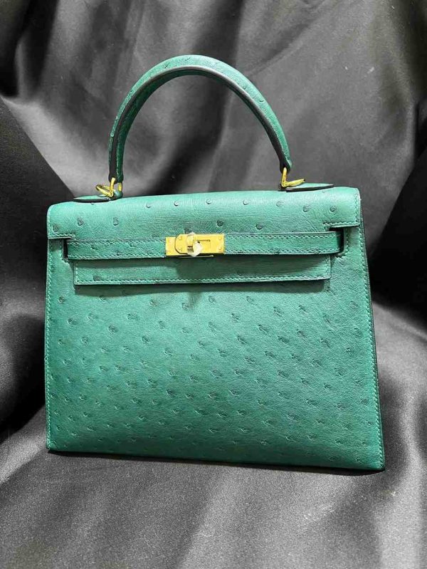 hermes ostrich sellier 25 green