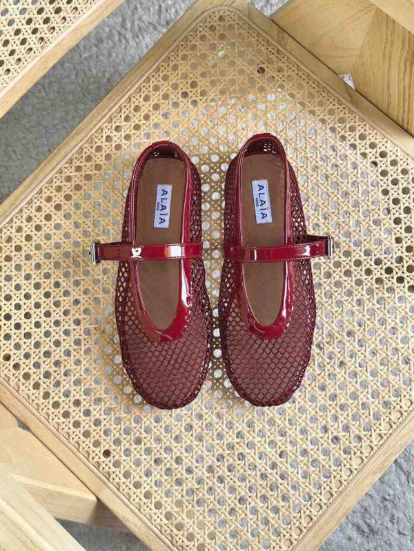 alaia fishnet ballet flats red
