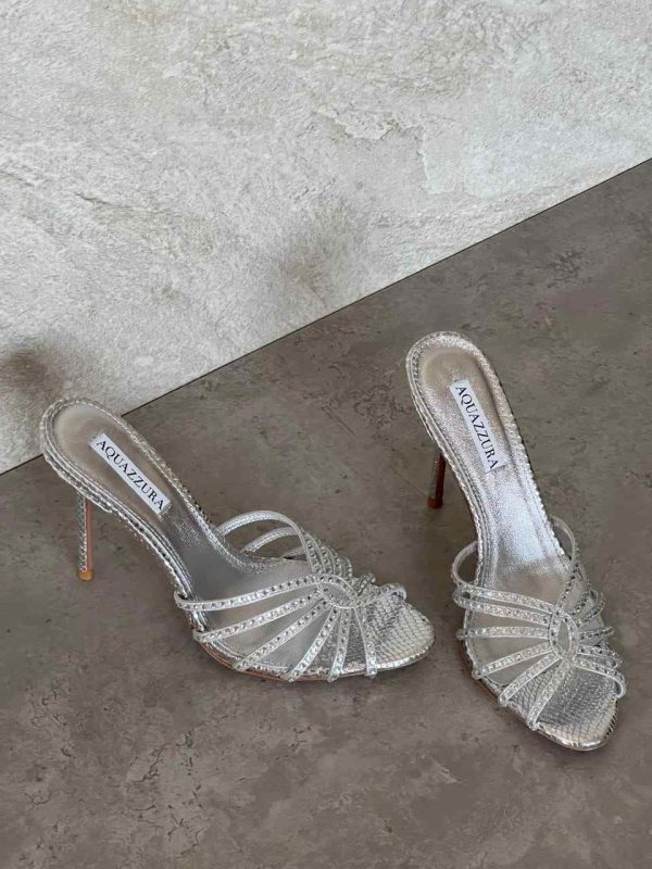 aquazzura flow crystal sandals silver white