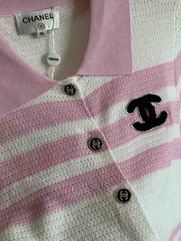 Chanel Striped Cotton Blend Polo T-Shirt - Image 4