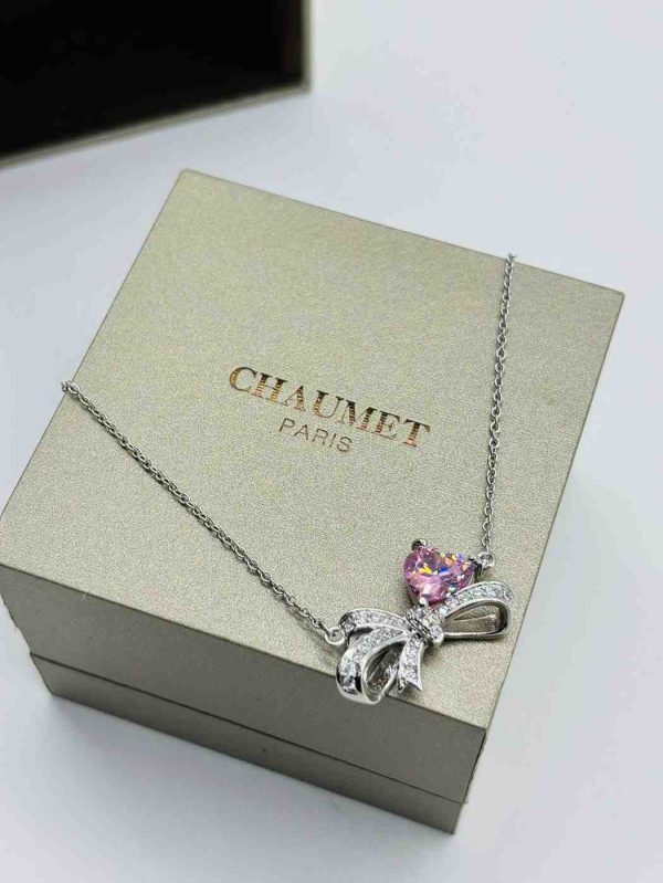Pink heart bow zircon Chaumet necklace