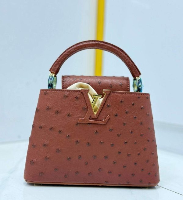 Luis vuitton ostrich capucines bag brown