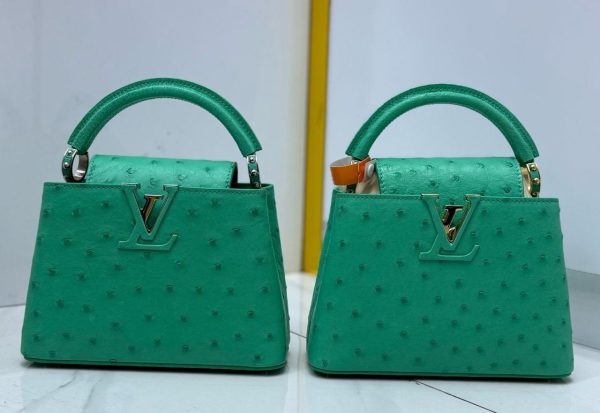 Luis vuitton ostrich capucines bag green