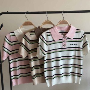 Miu Miu Striped Knitwear Polo T-shirt