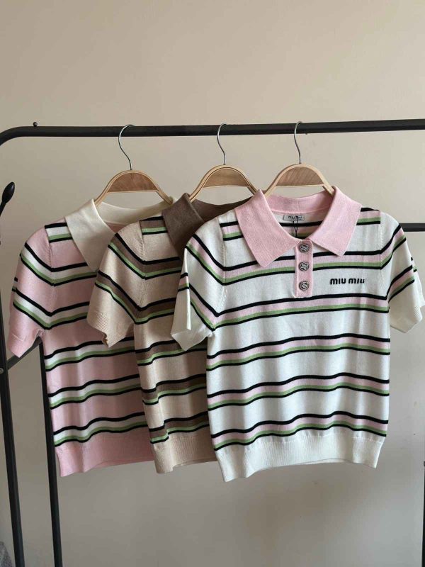 Miu Miu Striped Knitwear Polo T-shirt