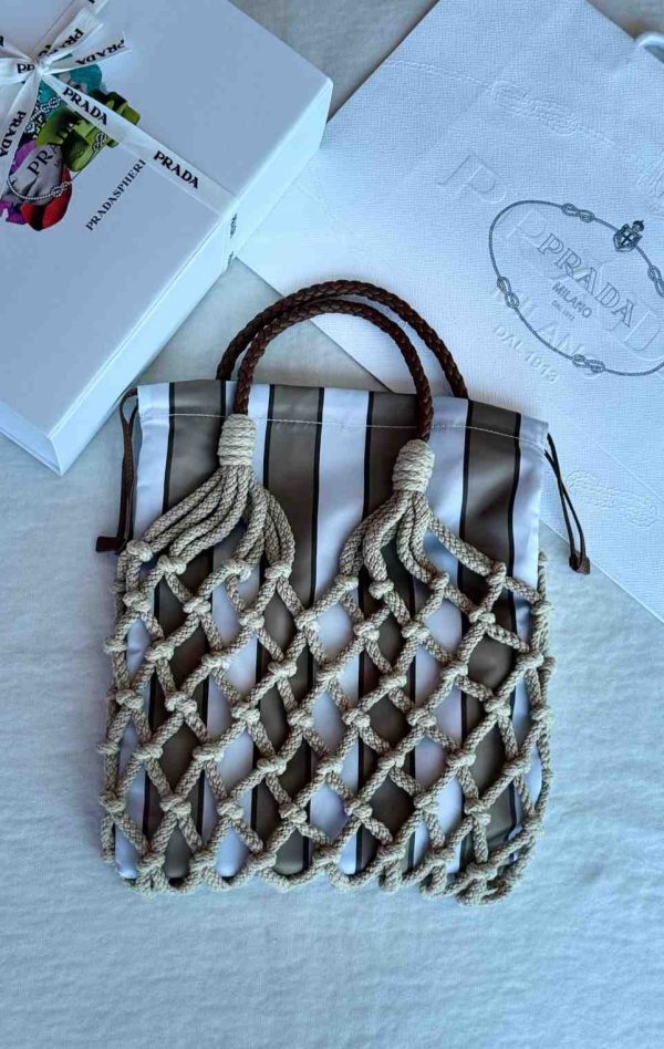 Prada macrame net crochet tote bag