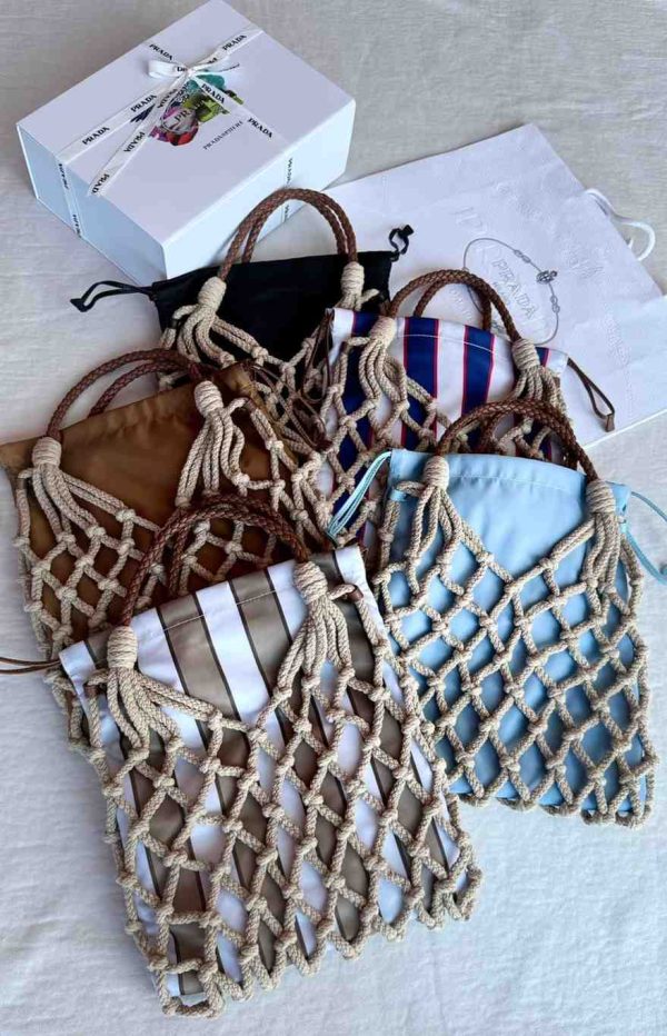 Prada macrame net crochet tote bag