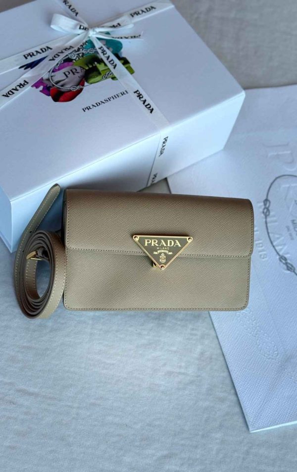 Prada saffiano leather mini crossbody bag beige