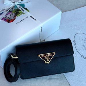 Prada saffiano leather mini crossbody bag black