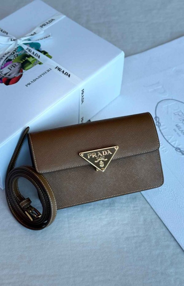 Prada saffiano leather mini crossbody bag brown