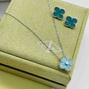Van Cleef & Arpels Clover earrings and pendant baby blue colour