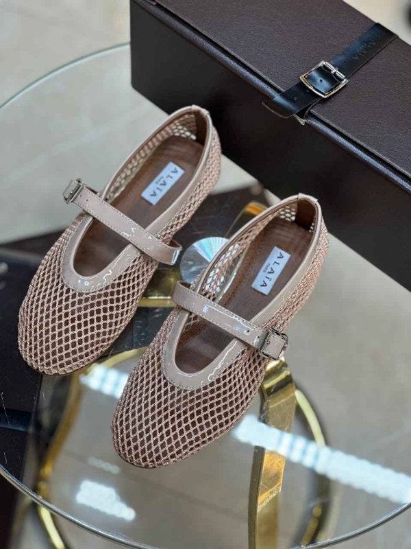 alaia fishnet ballet flats white