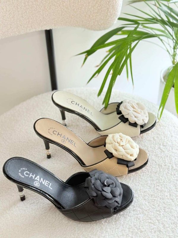 chanel camellia heel sandals